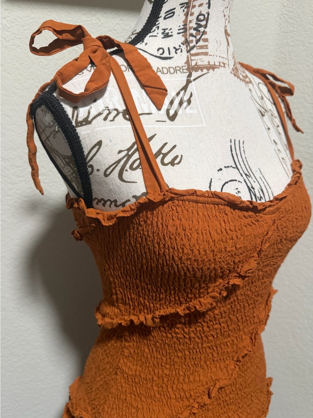Astr Rust Orange Smocked Ruffle Mini Dress - Picture 7 of 11